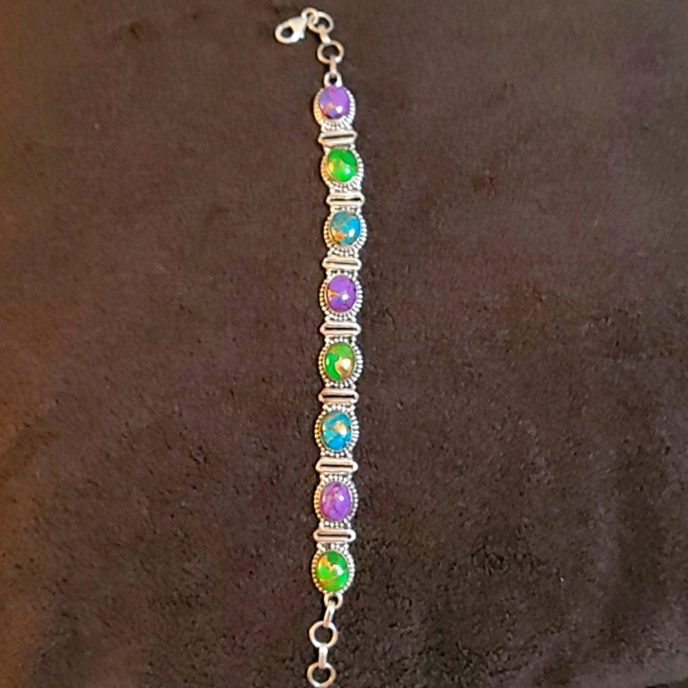 Multi color turquoise bracelet,sterling silver